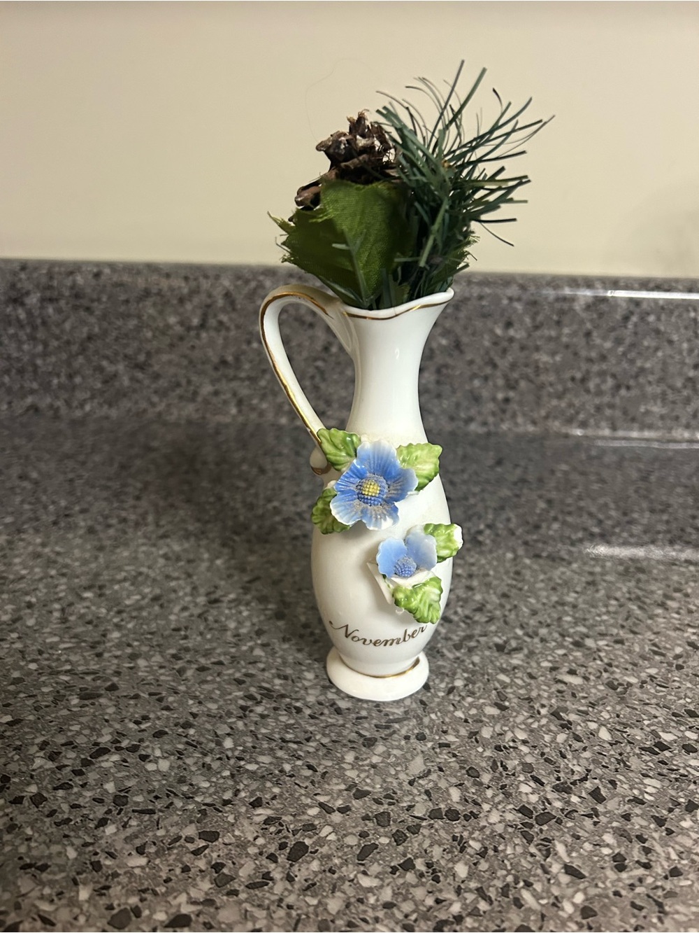 Vintage Porcelain White Bud Vase with Blue Floral Accents - November